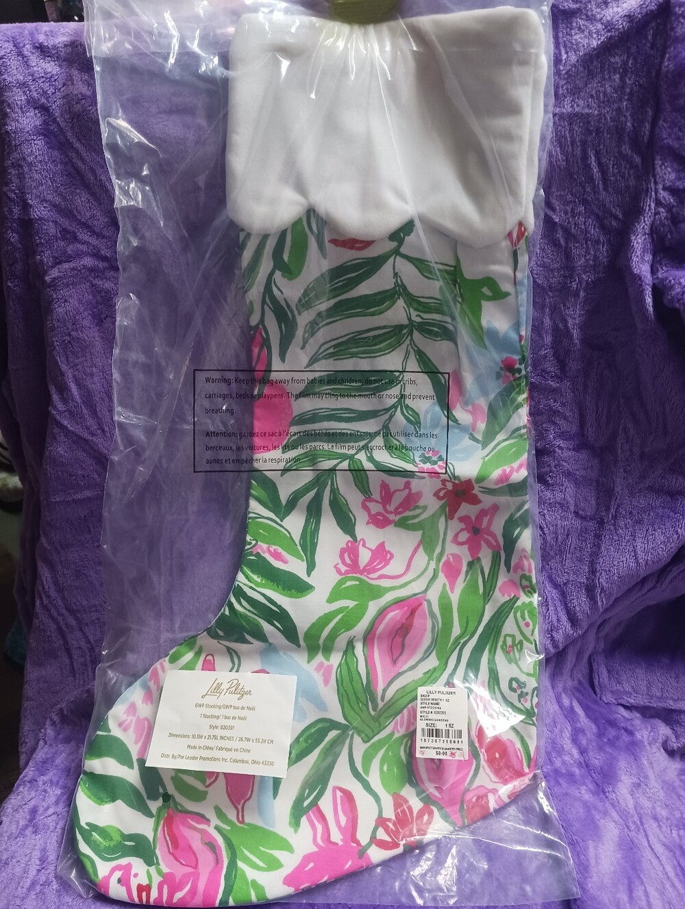 NWT Lilly Pulitzer GWP Holiday Stocking In Multi Glowing Gardens